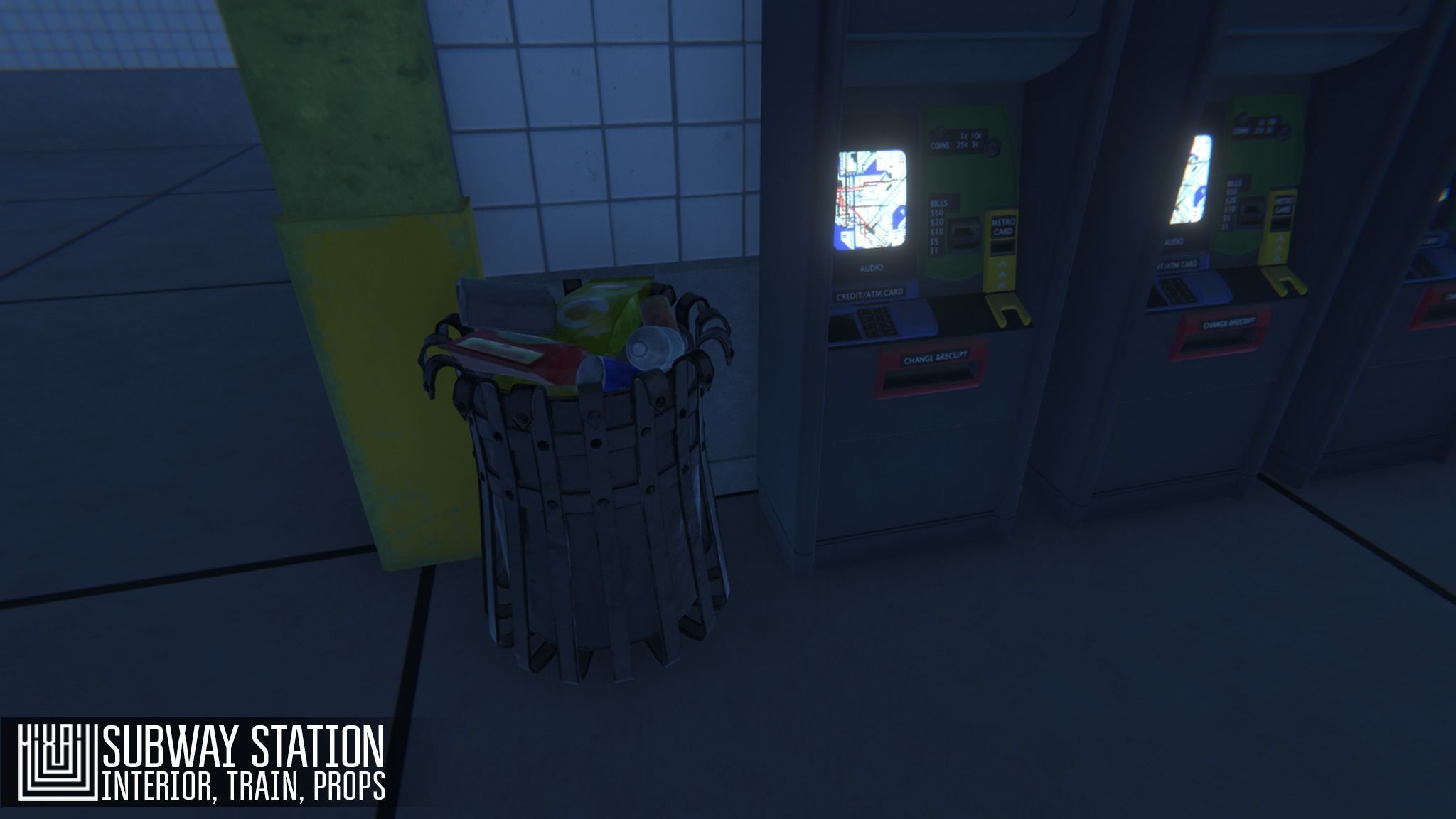 Subway station -  train and props Low-poly 3D model_3