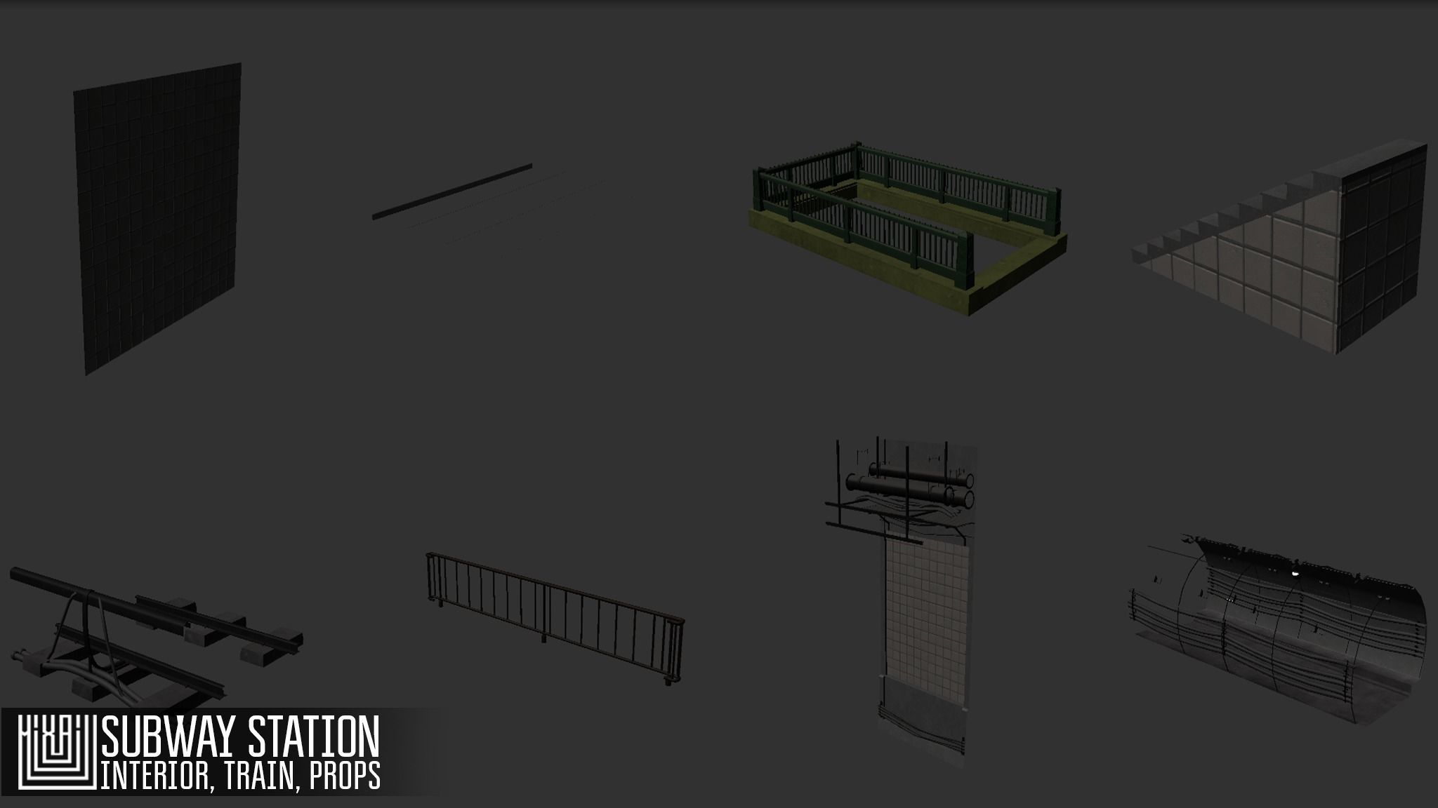 Subway station -  train and props Low-poly 3D model_12