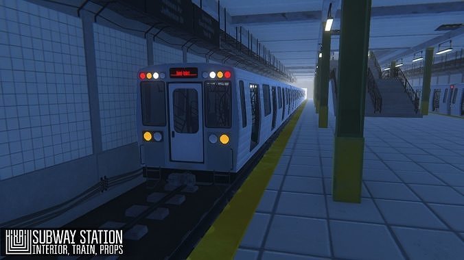 Subway station -  train and props Low-poly 3D model