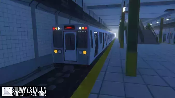 Subway station -  train and props Low-poly 3D model