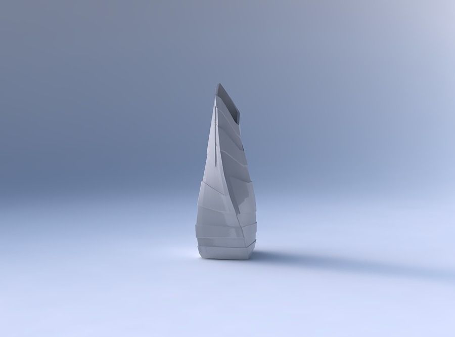 Vase twisted top bent rectangle with sharp ribbons 3D print model_4