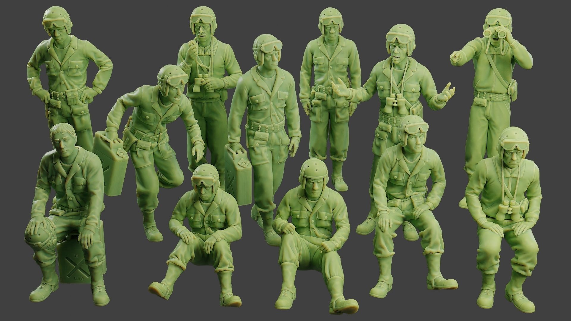 American Tank Crew ww2 ATC1 Pack1 3D Model Collection_1