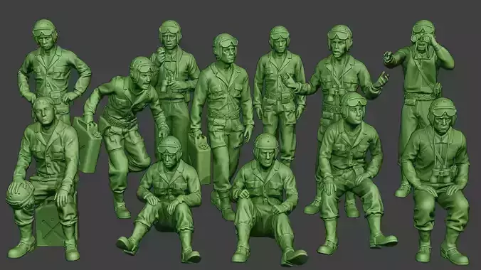 American Tank Crew ww2 ATC1 Pack1 3D Model Collection