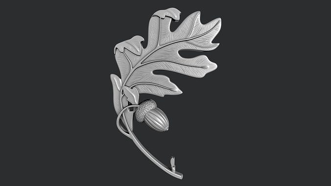 STL models for 3D printing and CNC oak leaf with acorn 3D print model