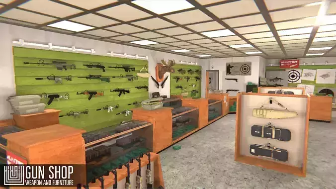 Gun Shop - weapon and furniture Low-poly 3D model