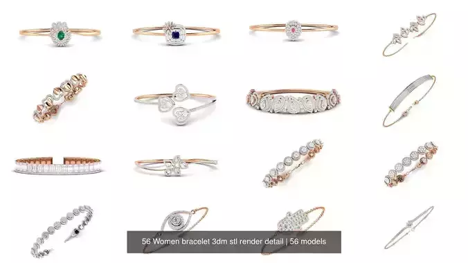 56 Women bracelet 3dm stl render detail 3D Model Collection