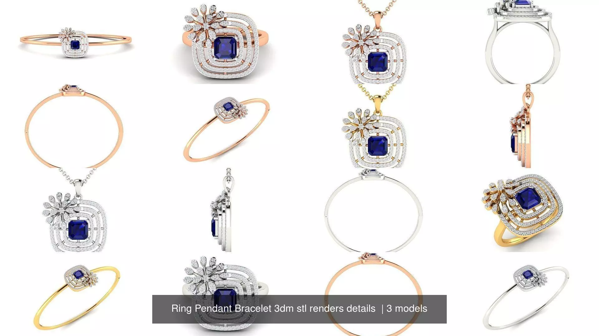 Ring Pendant Bracelet 3dm stl renders details 3D Model Collection_1