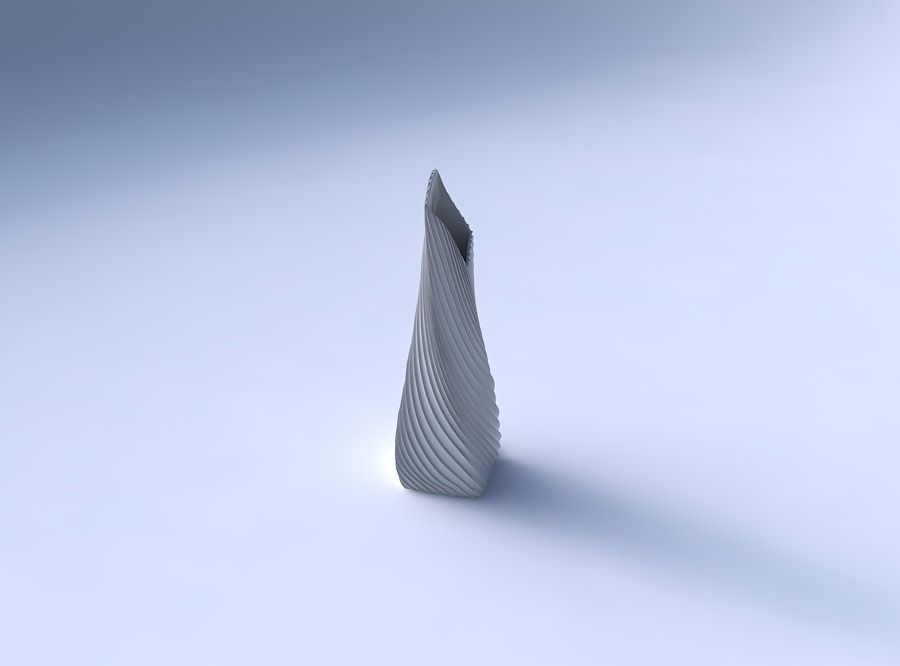 Vase twisted top bent rectangle with bent extruded lines 3 3D print model_3
