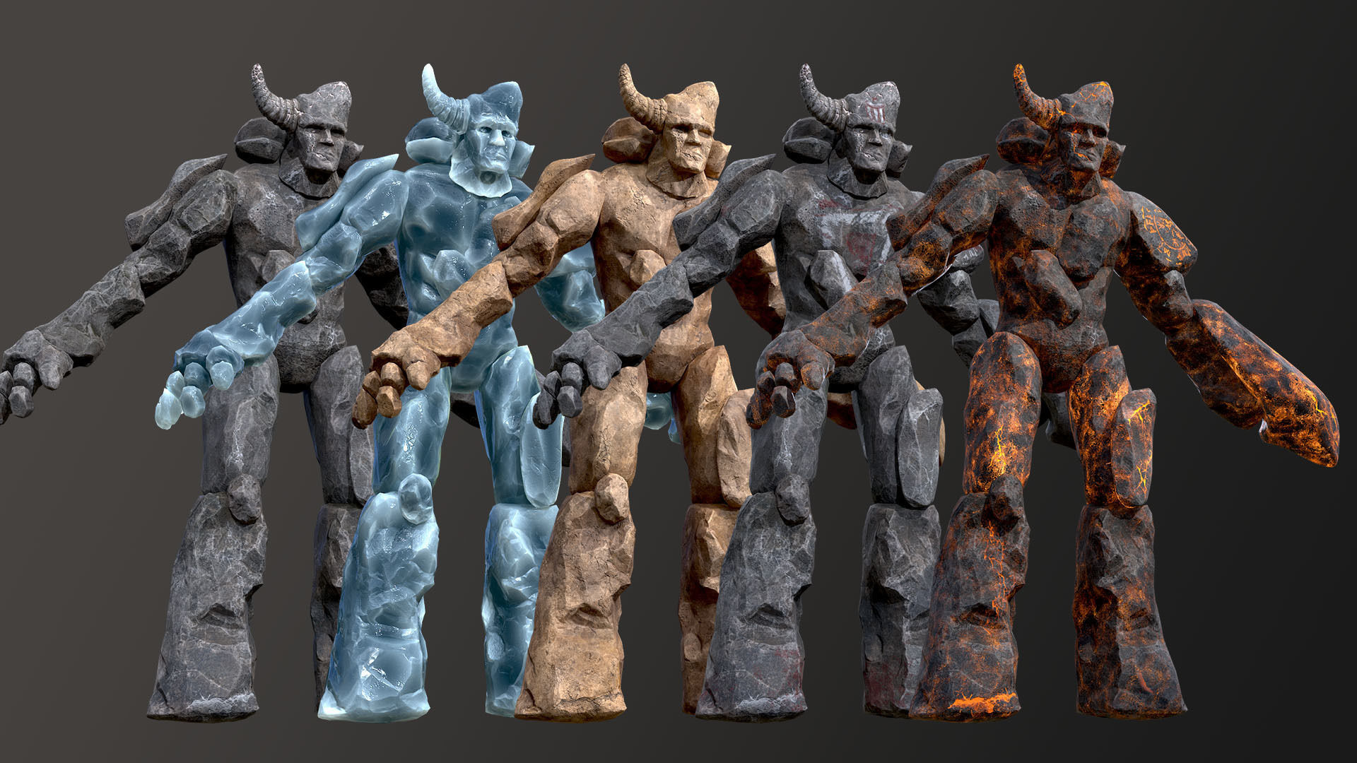 Elemental Golems Low-poly 3D model_1