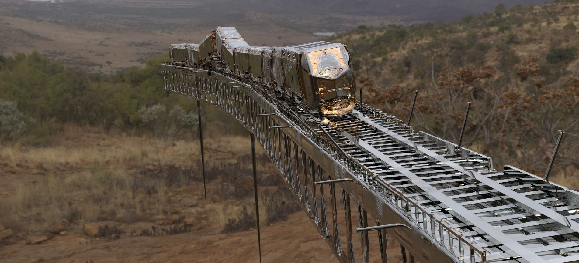 Train with railway 3D model_2