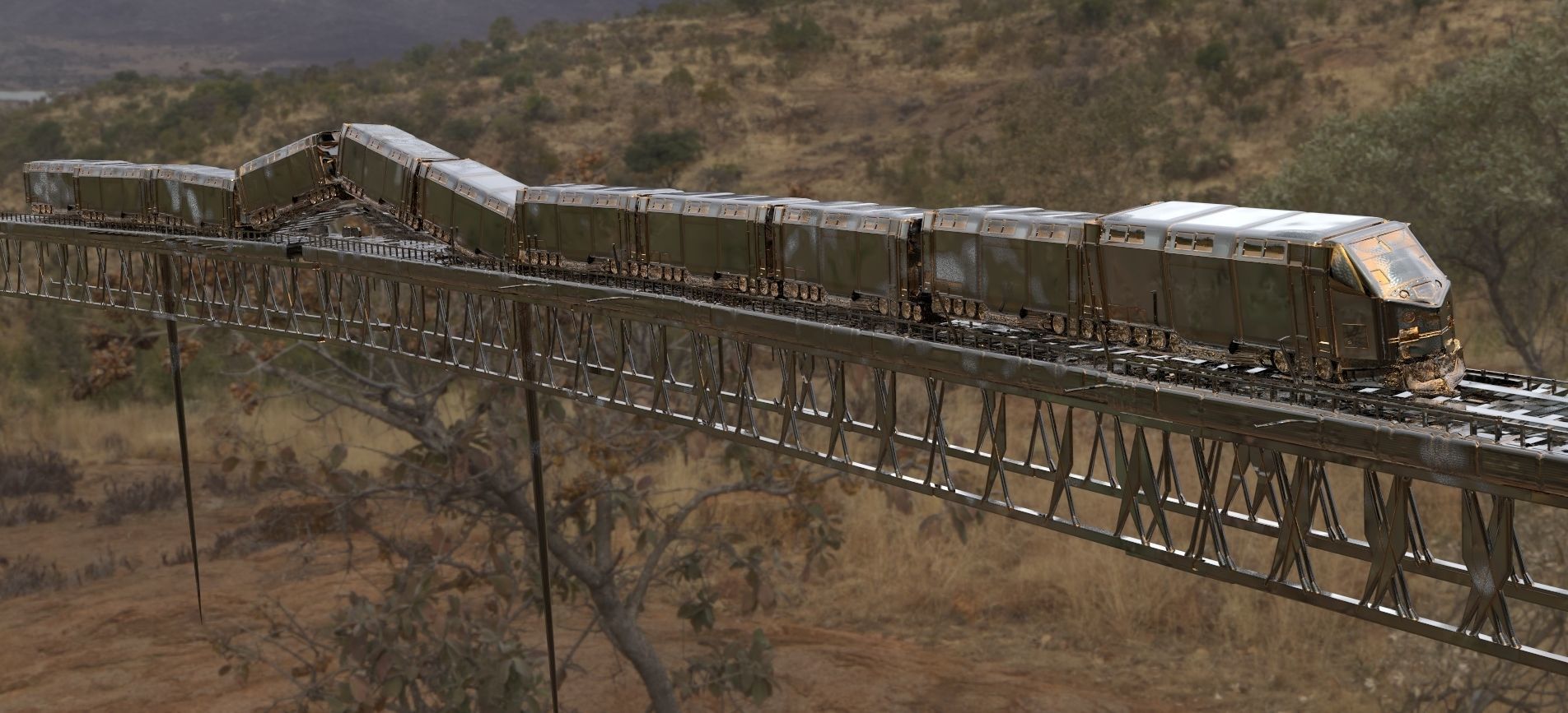 Train with railway 3D model_4