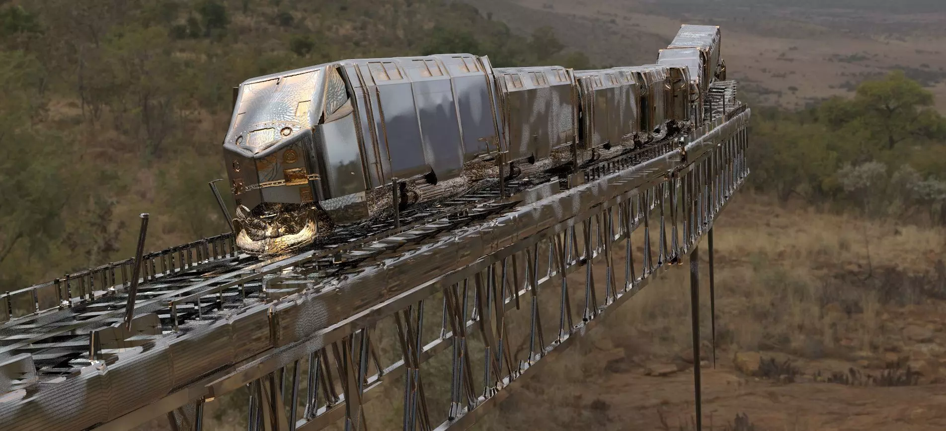 Train with railway 3D model_0