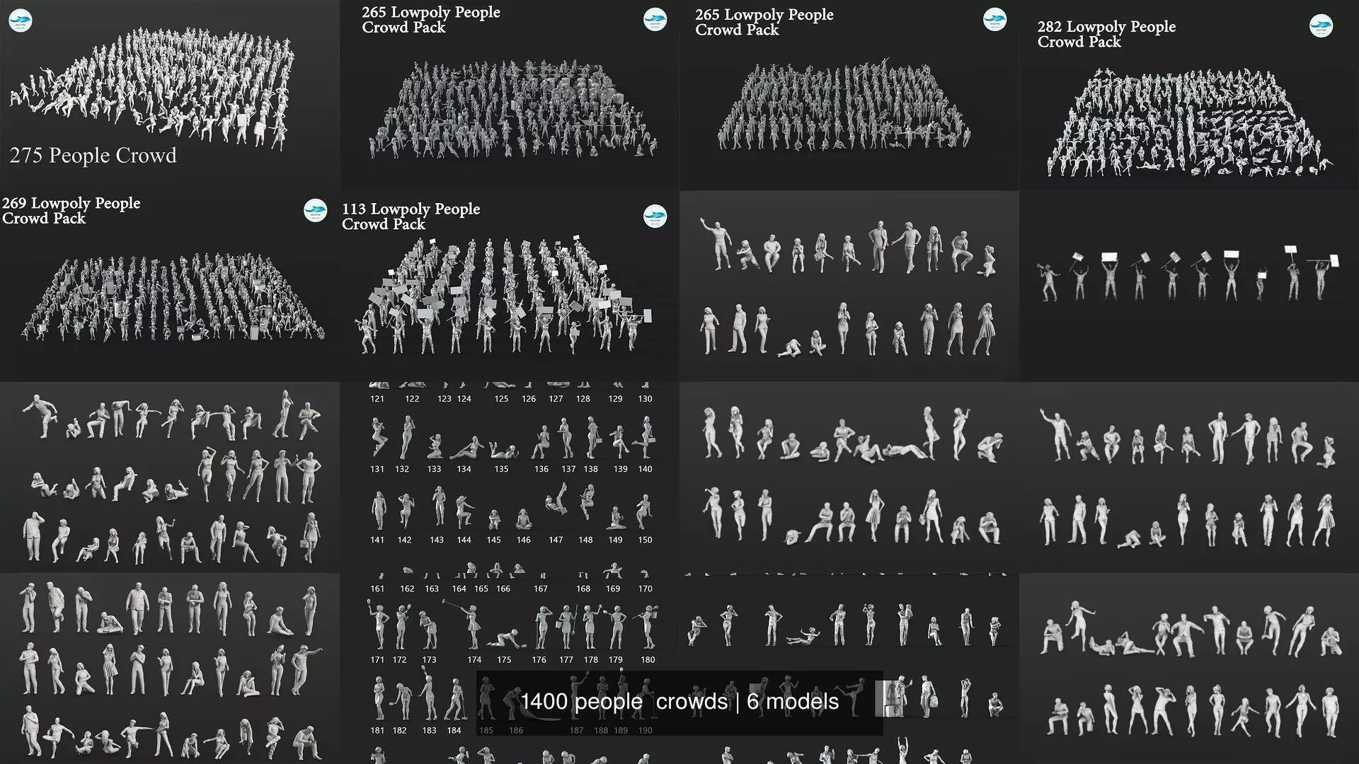 1400 people  crowds 3D Model Collection_0