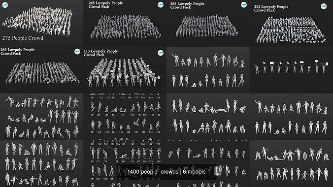 1400 people  crowds 3D Model Collection