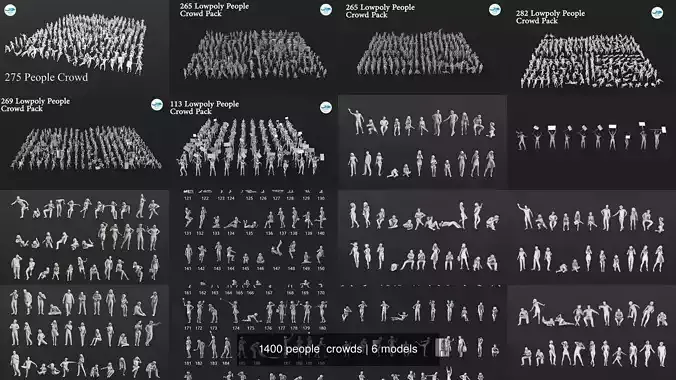 1400 people  crowds 3D Model Collection