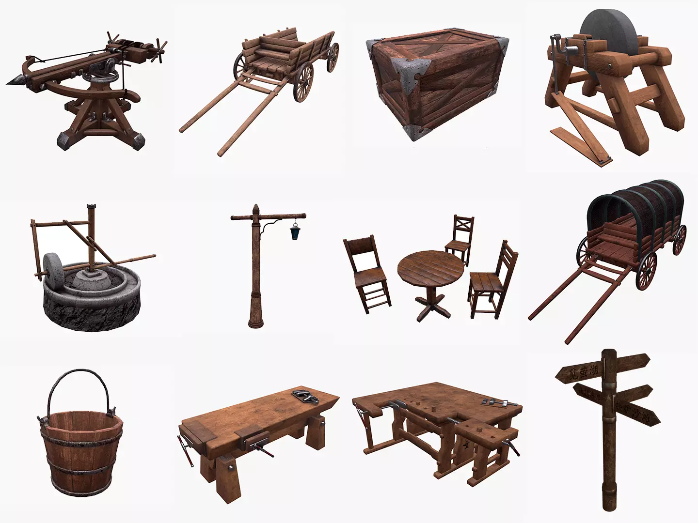 14 Medieval props pack 3D Model Collection_0