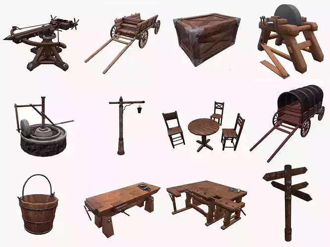 14 Medieval props pack 3D Model Collection