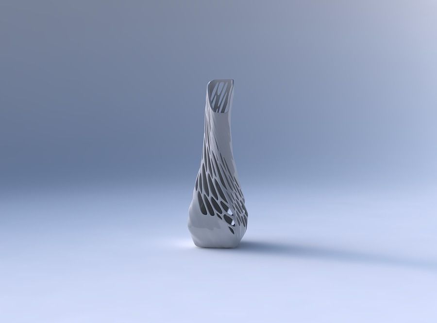 Vase twisted top bent rectangle 2 with organic lattice half s... 3D print model_4