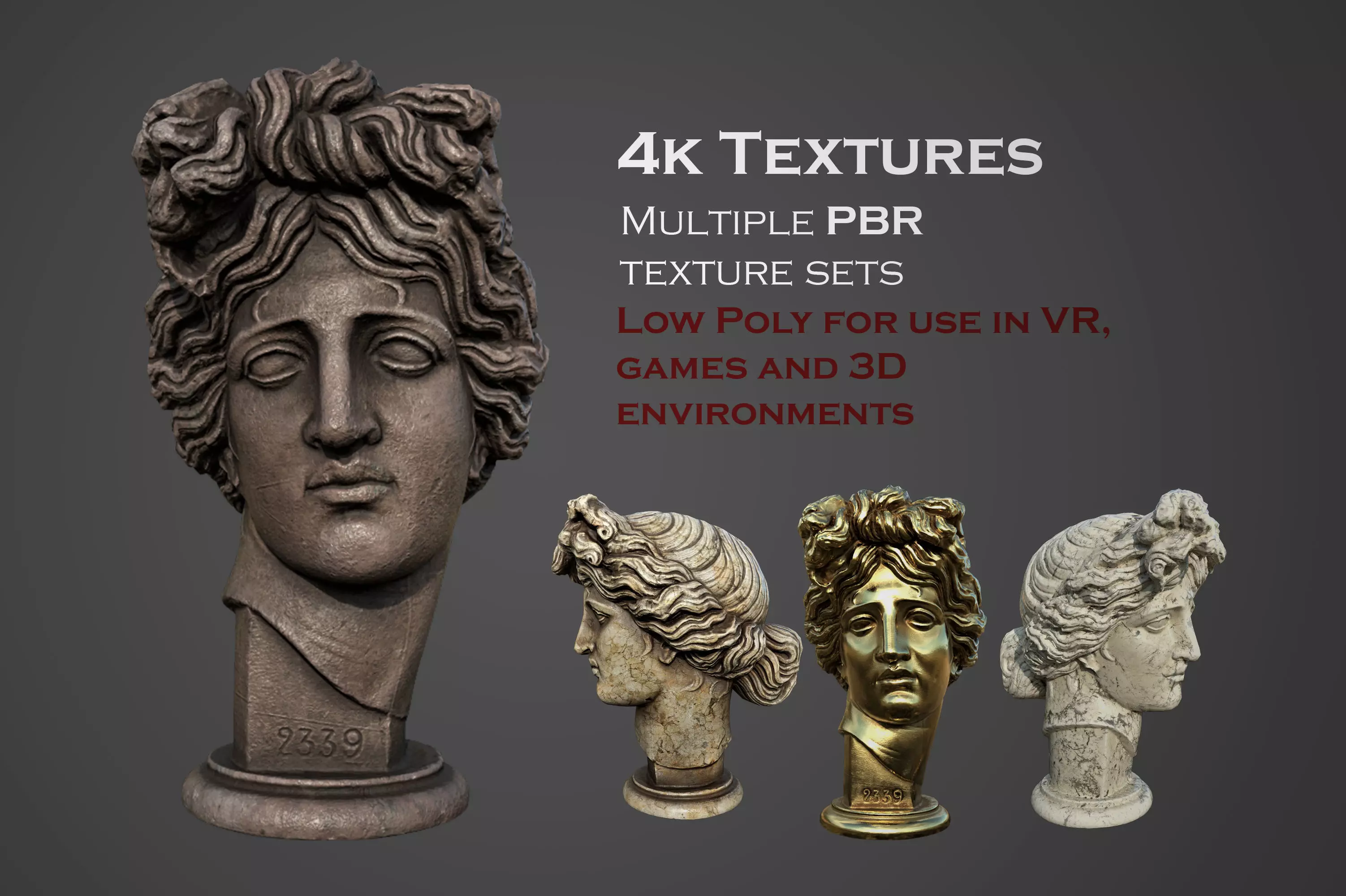 Bust of Apollo  Low-poly 3D model_0