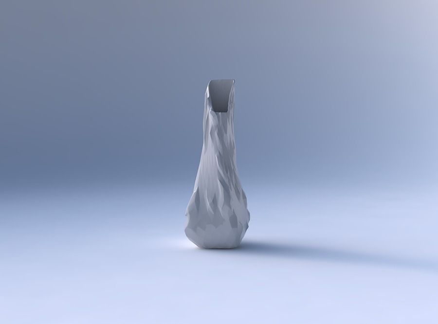 Vase twisted top bent rectangle 2 with low-polygon bulges 3D print model_4