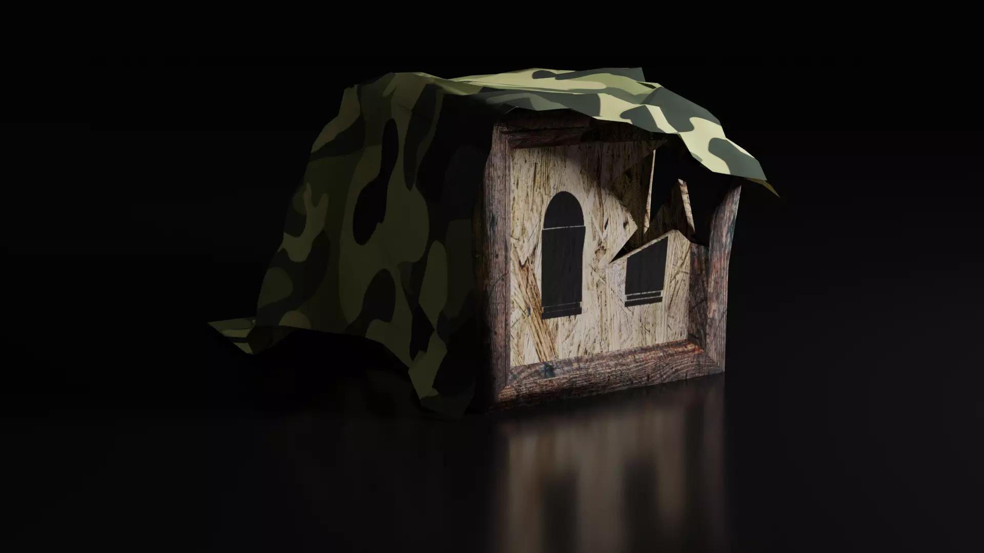Broken wooden military box game ready PBR low poly Free low-poly 3D model