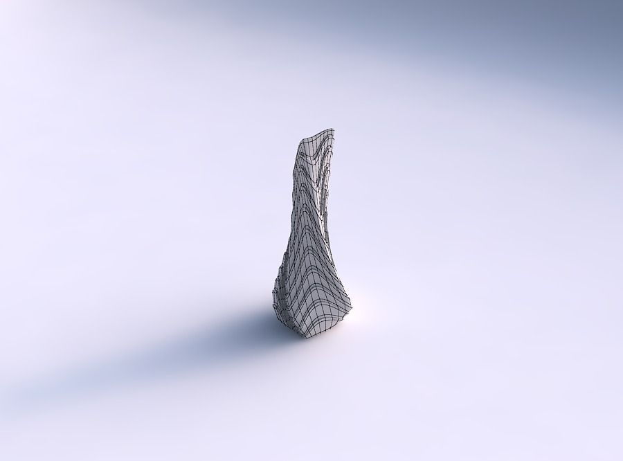 Vase twisted top bent rectangle 2 with horizontal wavy layers 3D print model_5