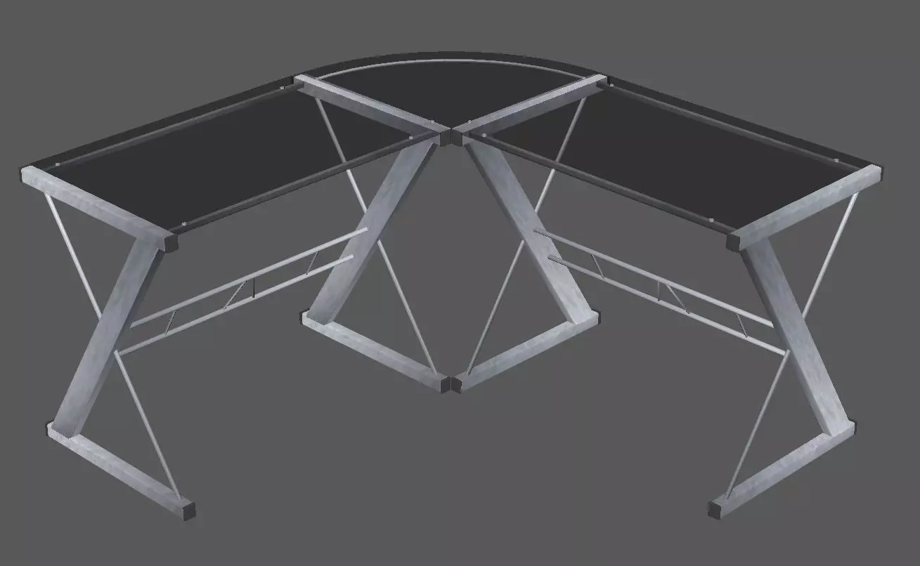 L shape 3D glass desk Low-poly 3D model