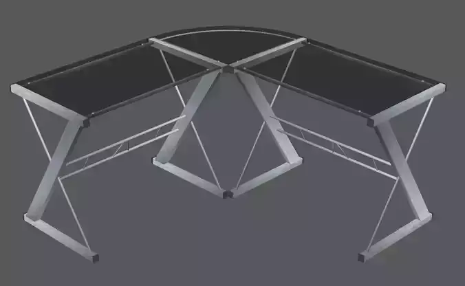 L shape  3D glass desk Low-poly 3D model