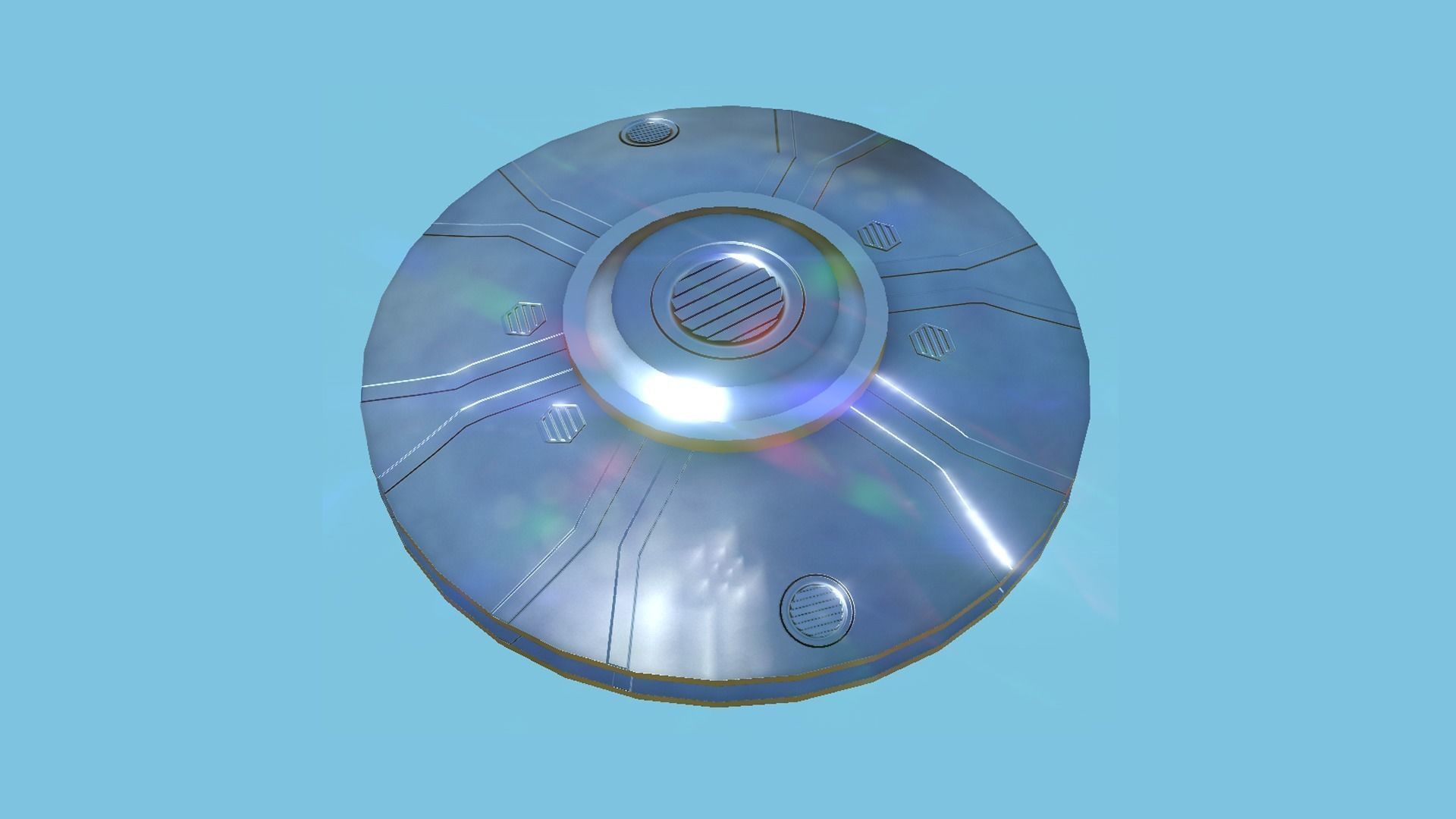 Spaceship UFO A3 - Chrome - Alien SciFi Vehicle Low-poly 3D model_3