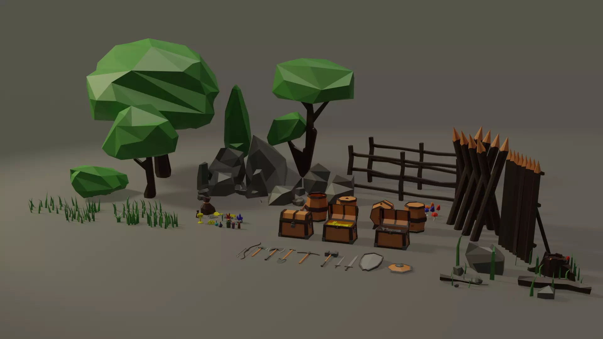 90 Low Poly Models Pack Game Ready Free low-poly 3D model
