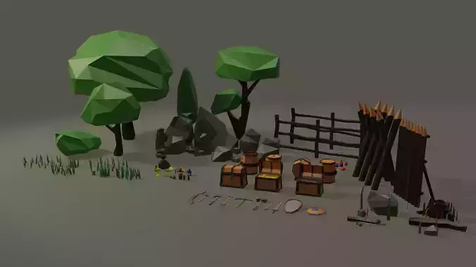 90 Low Poly Models Pack Game Ready Free low-poly 3D model