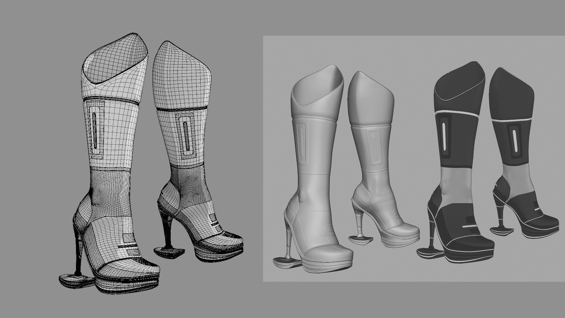 Female Boots Sci-Fi High Tech 3D model_9