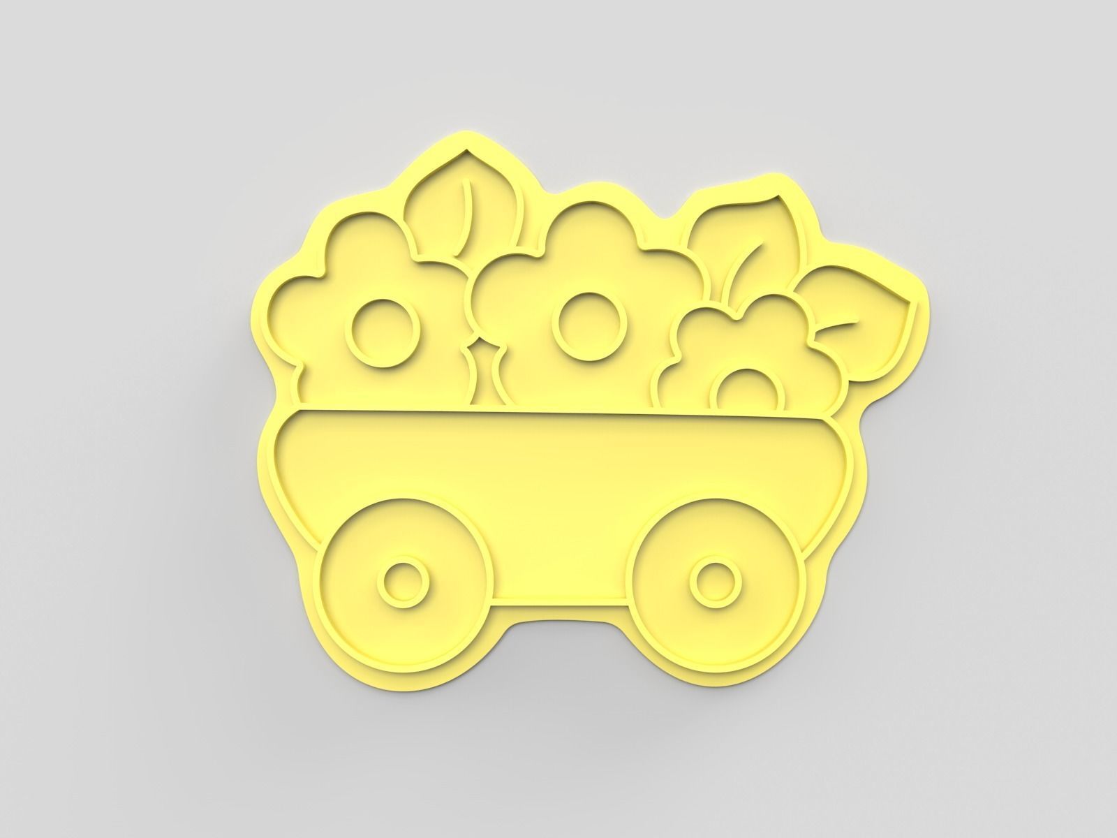 Cookie cutter and stamp - Car cart and flowers 3D print model_5