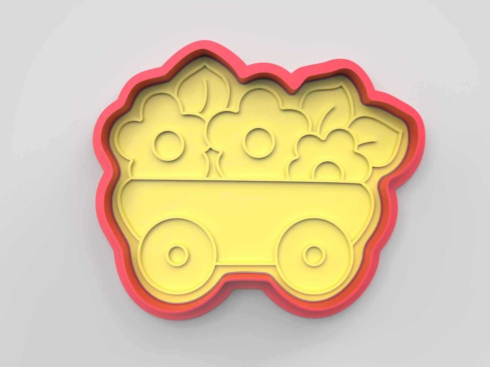Cookie cutter and stamp - Car cart and flowers 3D print model_3