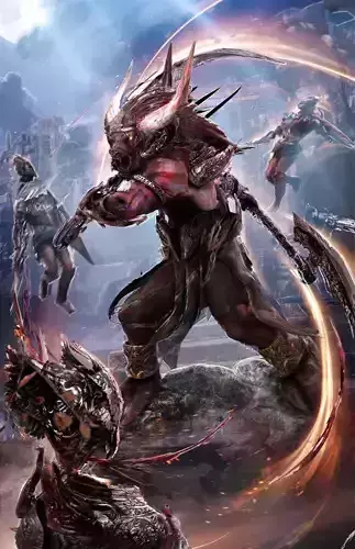 Minotaur group of demons fighting each