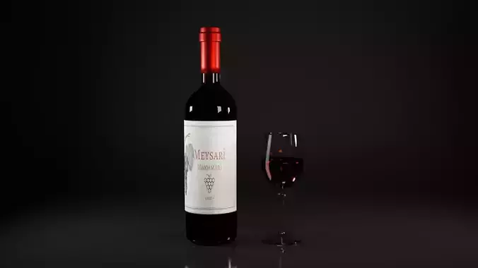 Wine bottle and glass