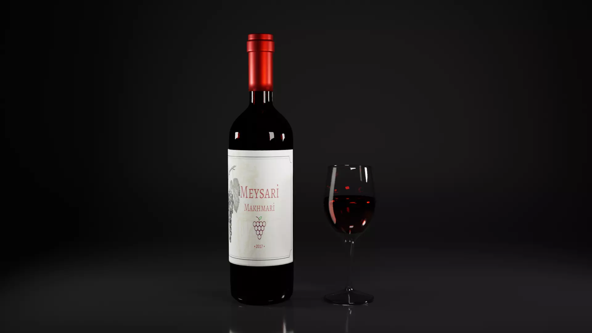 Wine bottle and glass 3D model