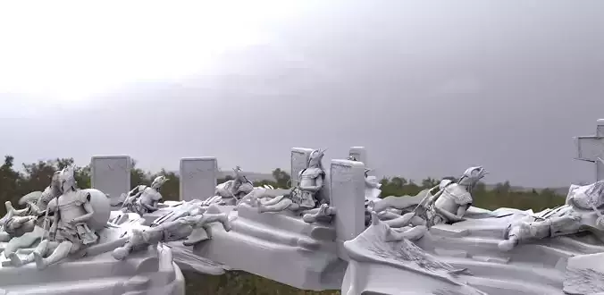 Dead soldiers in graveyard