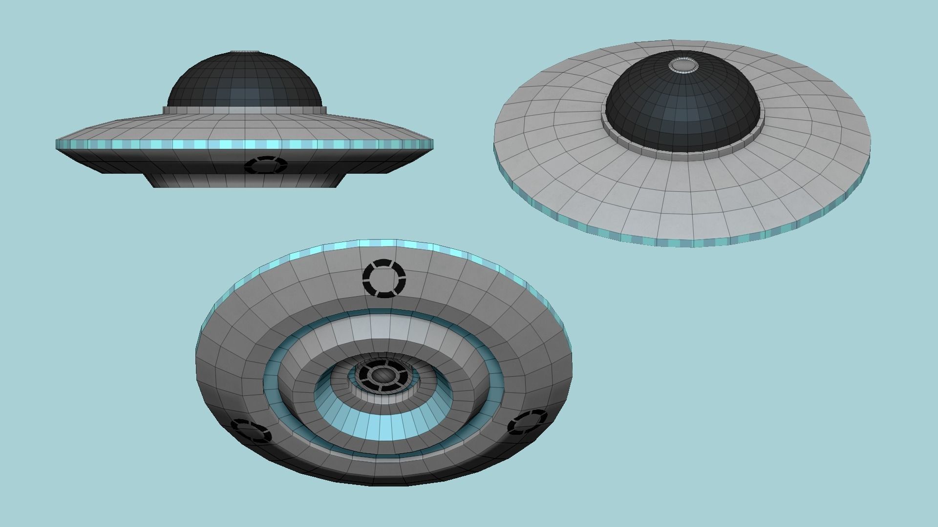 Spaceship UFO B1 - Gray - Alien SciFi Vehicle Low-poly 3D model_7