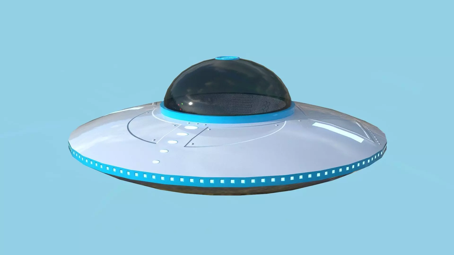 Spaceship UFO B3 - White Blue - Alien SciFi Vehicle Low-poly 3D model_0