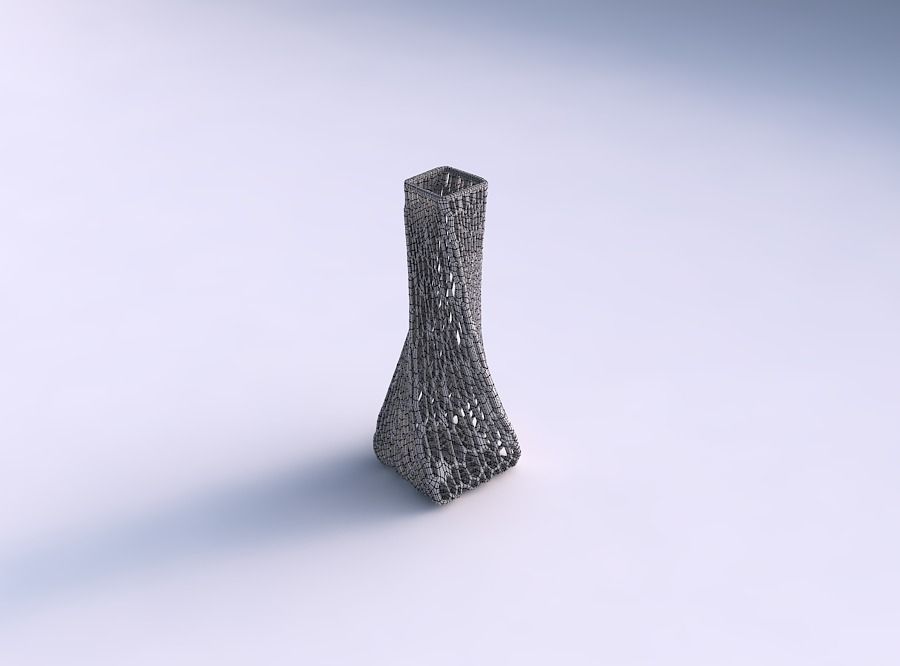 Vase twisted squeezed rectangle with organic lattice and twis... 3D print model_5