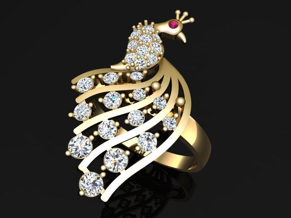 Peacock ring - Bird ring -Womens ring - N709 3D print model_1