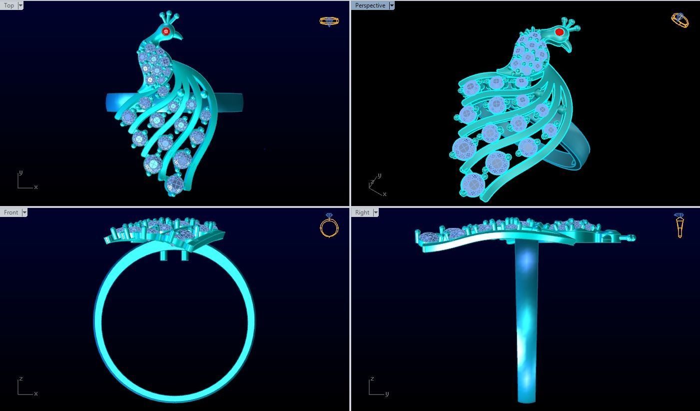 Peacock ring - Bird ring -Womens ring - N709 3D print model_6