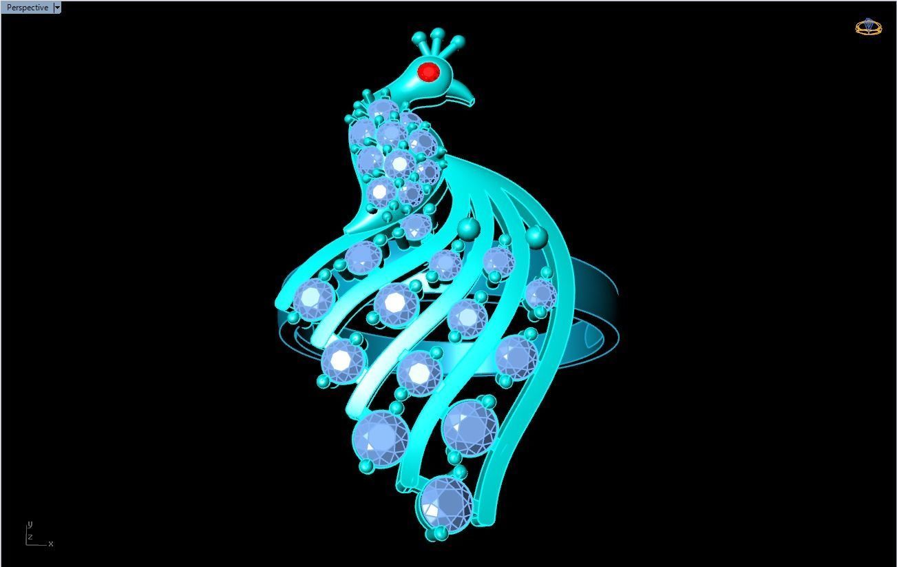 Peacock ring - Bird ring -Womens ring - N709 3D print model_9