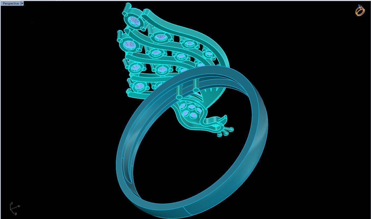 Peacock ring - Bird ring -Womens ring - N709 3D print model_8