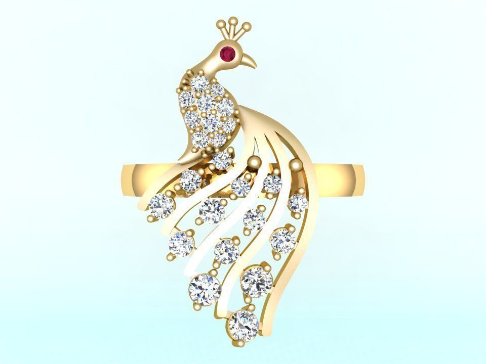 Peacock ring - Bird ring -Womens ring - N709 3D print model_3