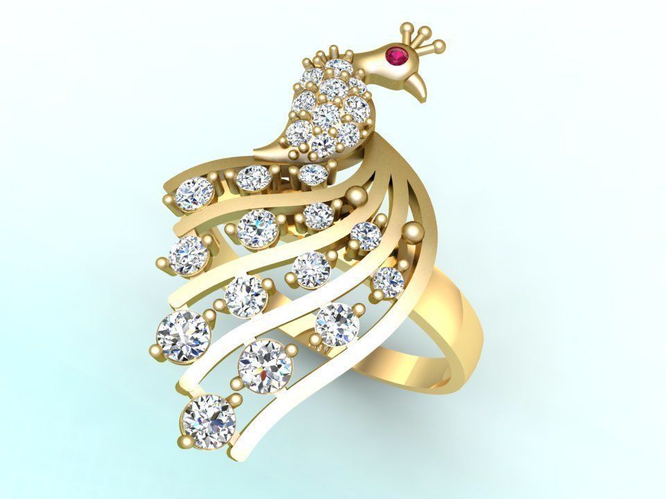 Peacock ring - Bird ring -Womens ring - N709 3D print model_4