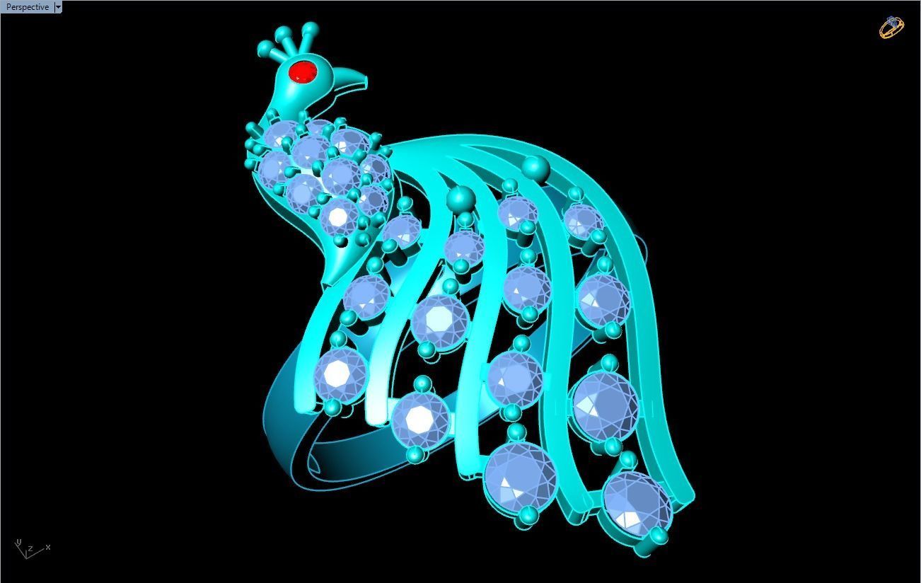 Peacock ring - Bird ring -Womens ring - N709 3D print model_10