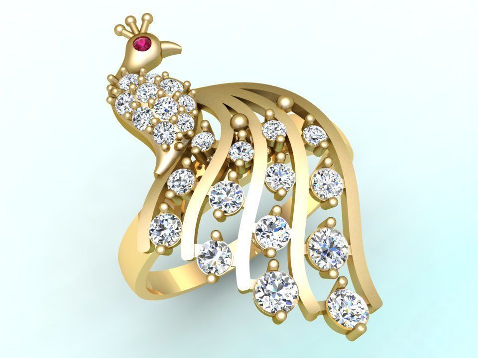 Peacock ring - Bird ring -Womens ring - N709 3D print model_2