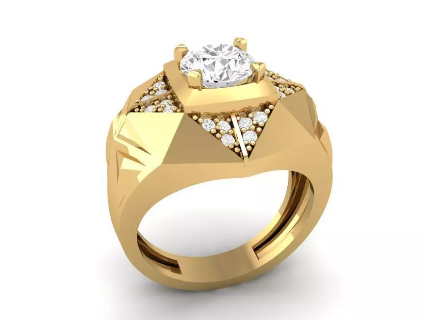 Men Faceted Geometric Ring with Diamond Center 45 3D print model
